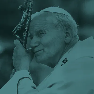 Pope John Paul II holding-cross green duotone 400×400
